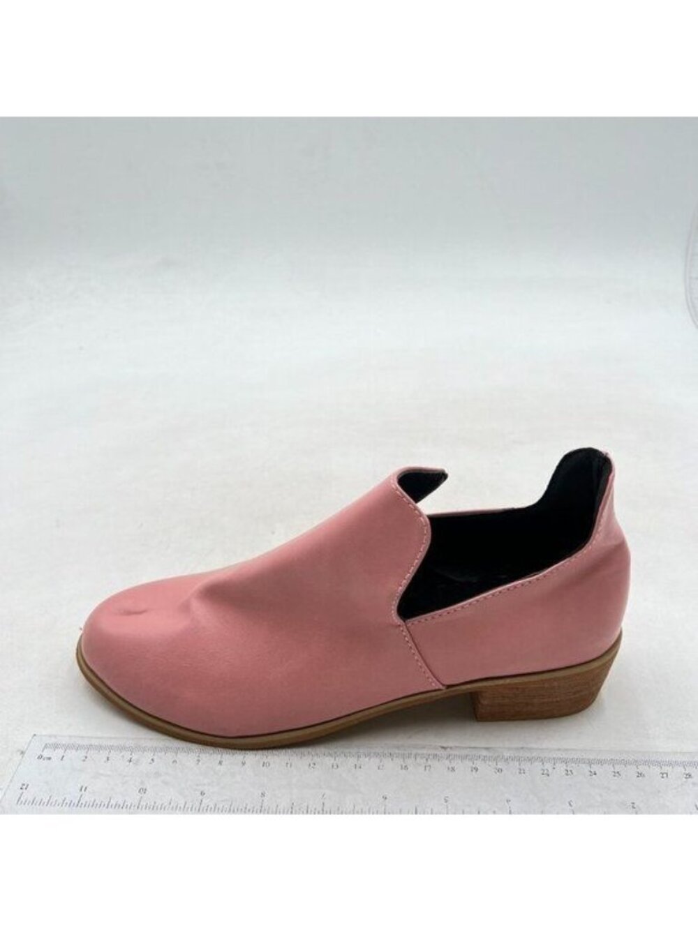 Womens Ankle Boots V Cut Out Pointed Toe Chunky Low Heel Dressy Booties Pink